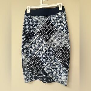 Margaret O'Leary Navy and White Patchwork Pencil Skirt